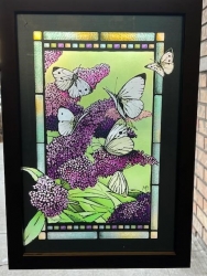 The McCredy Company Mary Marjolein Bastin Framed Faux Stained Glass Butterflies & Floral 1078
